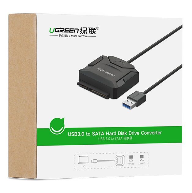 Cáp USB 3.0 to Sata converter UGREEN UG-20231 có nguồn 12V/2A chất lượng cao
