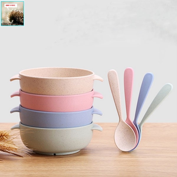 Bộ chén muỗng ăn dặm dành cho bé làm bằng chất liệu lúa mạch an toàn sức khỏe - bộ chén muỗng ăn dặm cho bé bộ chén muỗng ăn dặm bằng lúa mạch tiện lợi