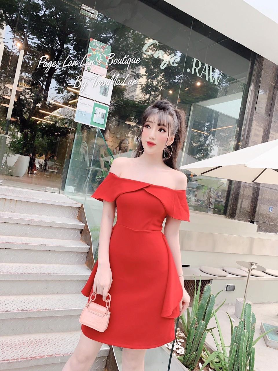 Đầm cổ bèo bẹt vai umi-QH