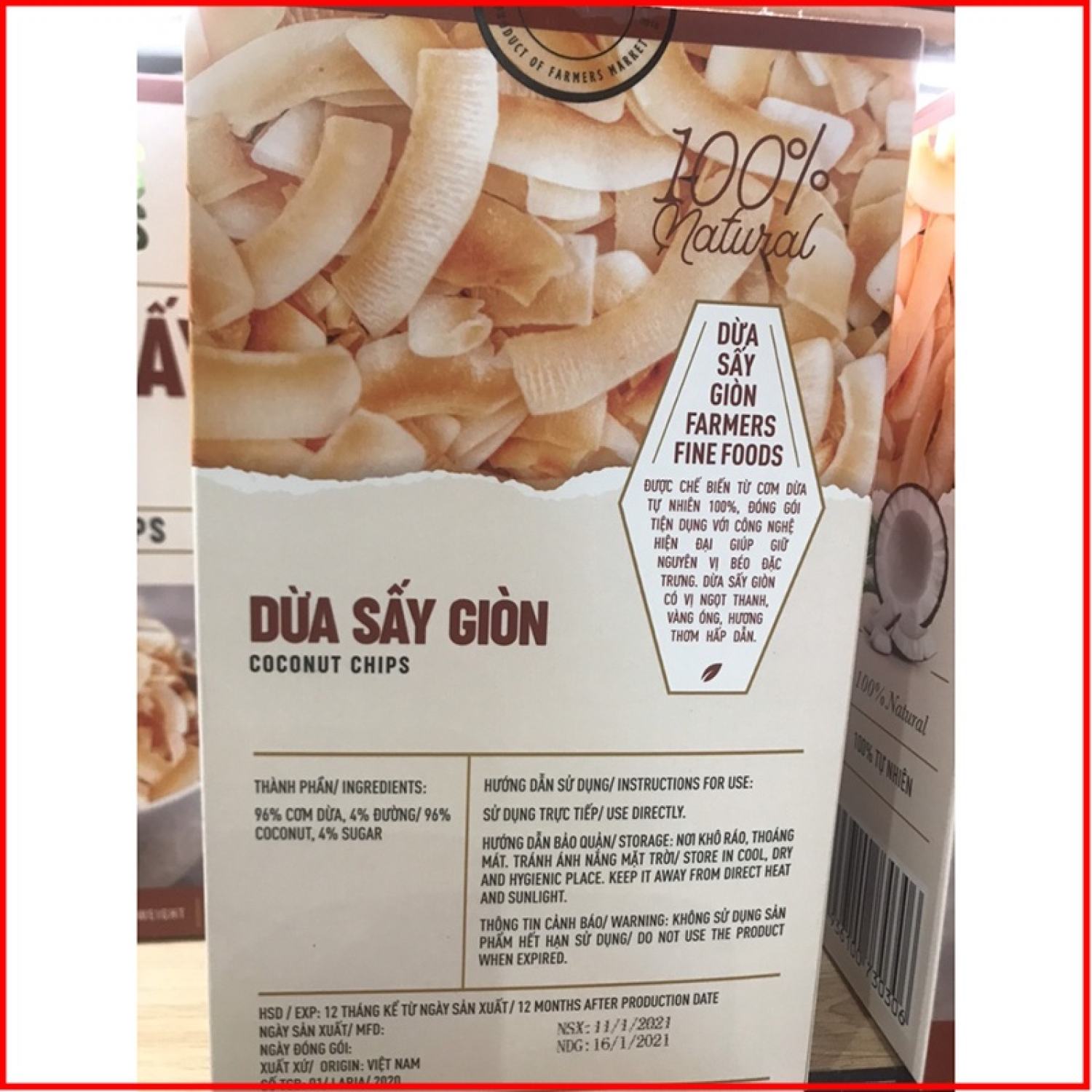 Dừa Sấy Giòn COCONUT CHIPS Túi100g
