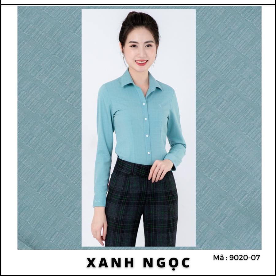 Áo sơ mi Thái Hòa vải sợi tre cao cấp có gân màu xanh ngọc 9020-07-01