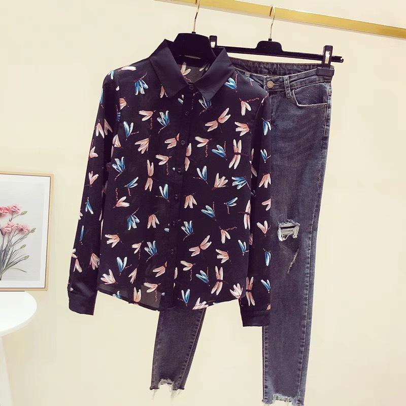 ÁO SƠ MI KIỂU NỮ HỌA TIẾT CON CHUỒN CHUỒN CỰC XINH CAO CẤP VLTN