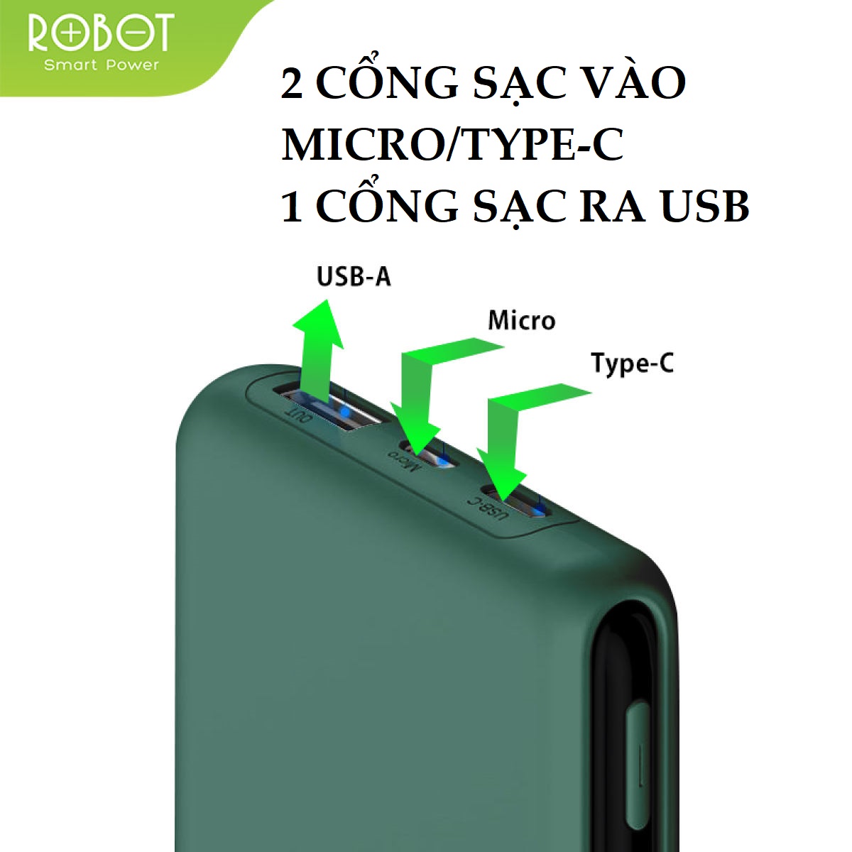 Pin dự phòng Robot RT180 dung lượng cao 10000mah cục sạc nhỏ gọn siêu mỏng siêu nhẹ 2 cổng sạc vào 1 cổng sạc ra chất lượng