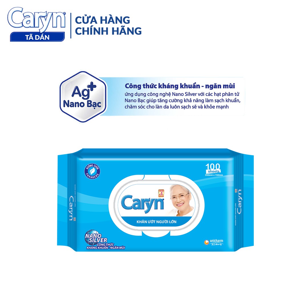 Khăn ướt Caryn 100 Miếng/Gói - Công thức kháng khuẩn