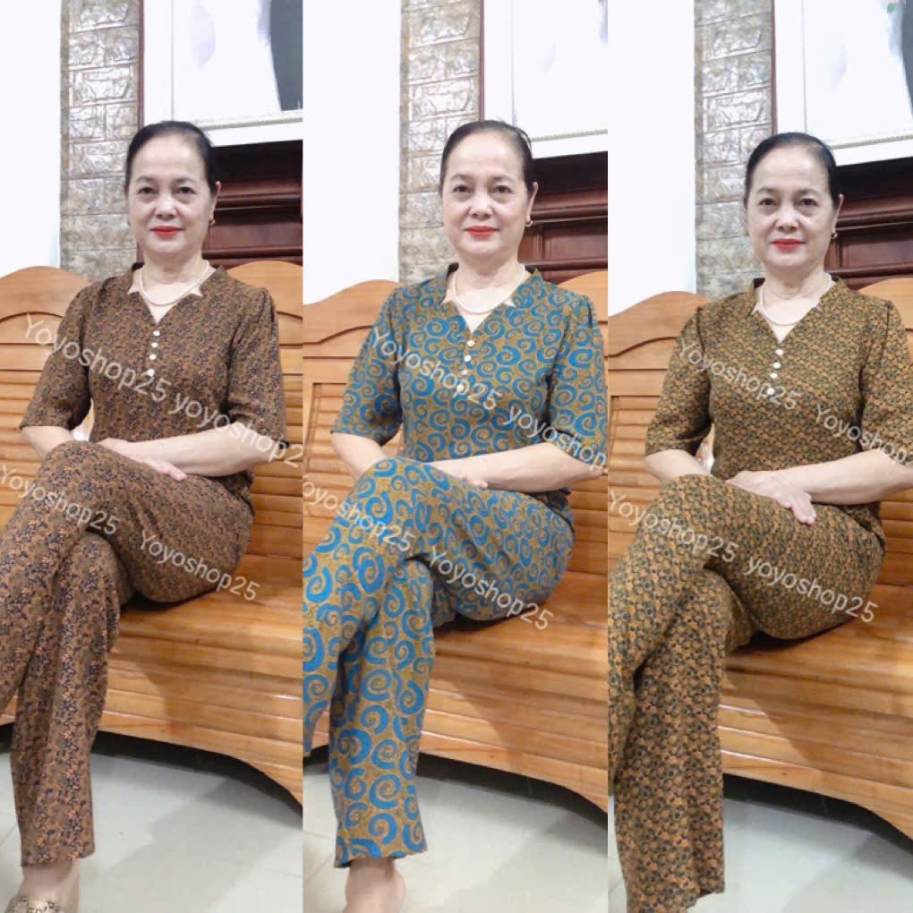 CB4 Đồ Bộ Trung Niên Chất cát lụa hàn châu quần dài