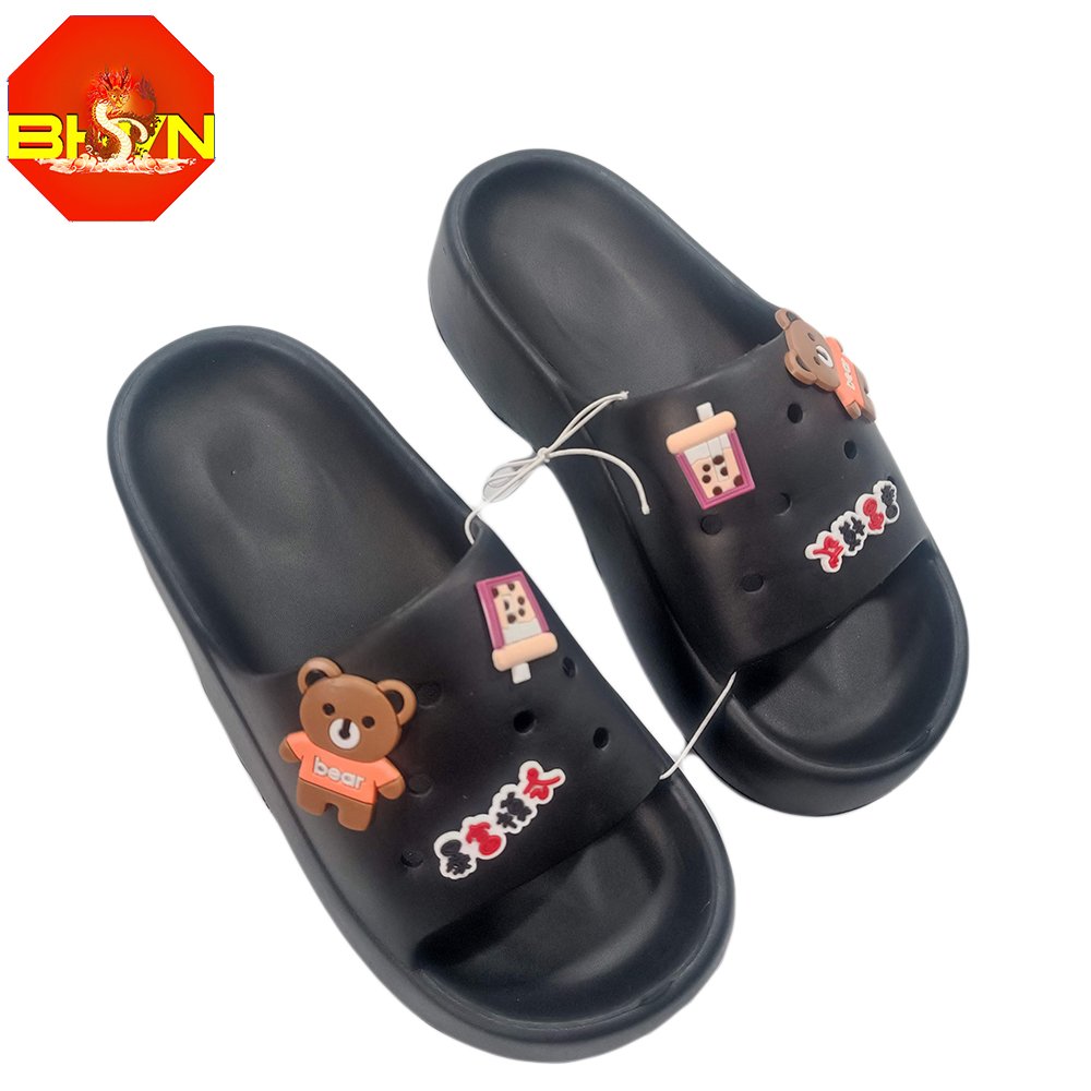 Dép bánh mì nữ sticker đế cao 5cm cute