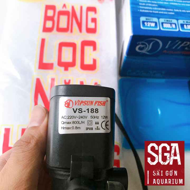 Trọn Bộ Máy Bơm Lọc Nước Hồ Cá Cảnh 12W VS-188, Gồm Máng Lọc, Bông Lọc, Dây Ống Đầy Đủ, Về Xài Ngay