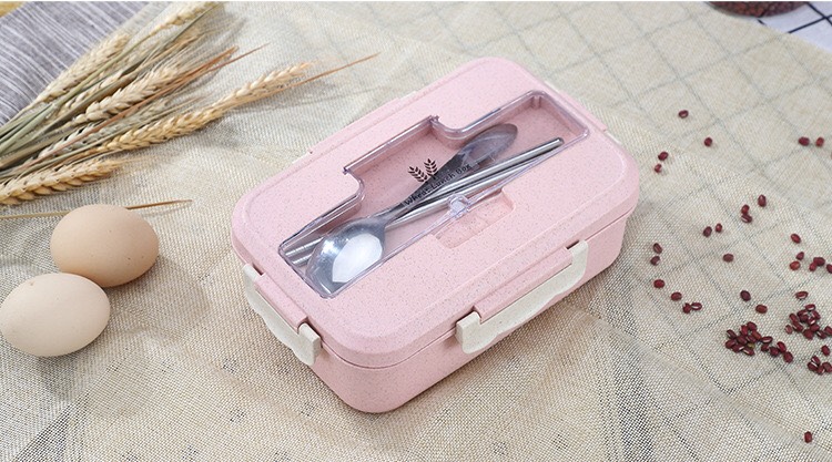 Hộp Cơm Lúa Mạch 3 Ngăn Kèm Thìa Inox