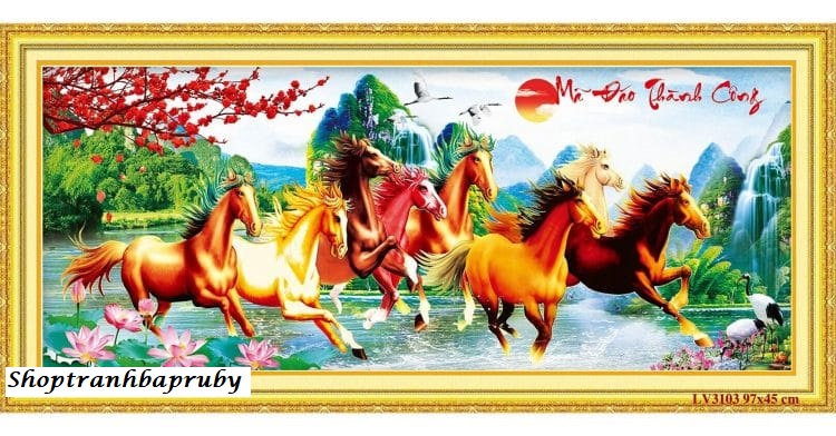 Tranh thêu chữ thập mã đáo thành công lv3103 kích thước 97 x 45 cm