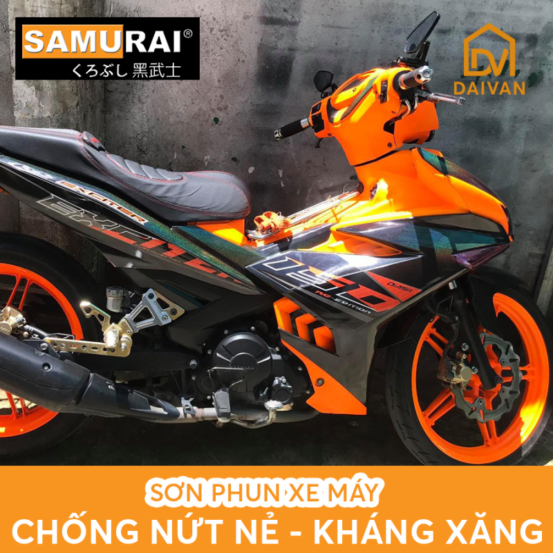 COMBO 5 chai sơn Samurai Lót-Nền-Màu-Bóng màu cam huỳnh quang 55 dành cho nhựa nhám (Nhựa PP)