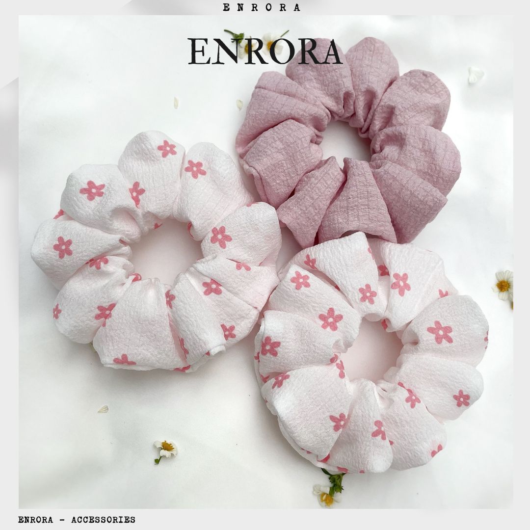 Scrunchies ENRORA Cột Tóc Vải Hoa Hồng nhí [100% Handmade]