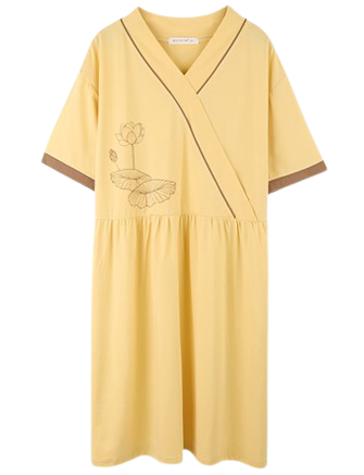 Đầm bầu dáng rộng hoa sen bamboo cotton dệt kim cao cấp Snugg Việt SNU2069