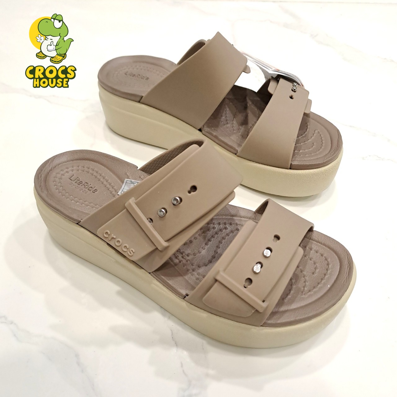 (Real photo) sandals Crocs Đế high 5 stool Brooklyn mid wedge version 2 multi-color, sandals straps buttoned Brooklyn-Crocs House