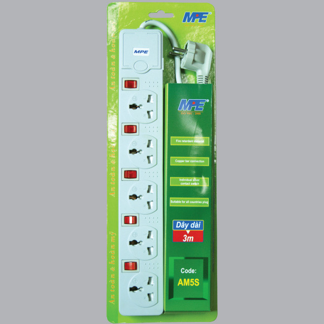 Ổ cắm nối dài mpe - 3 mét - 2500w - am5s