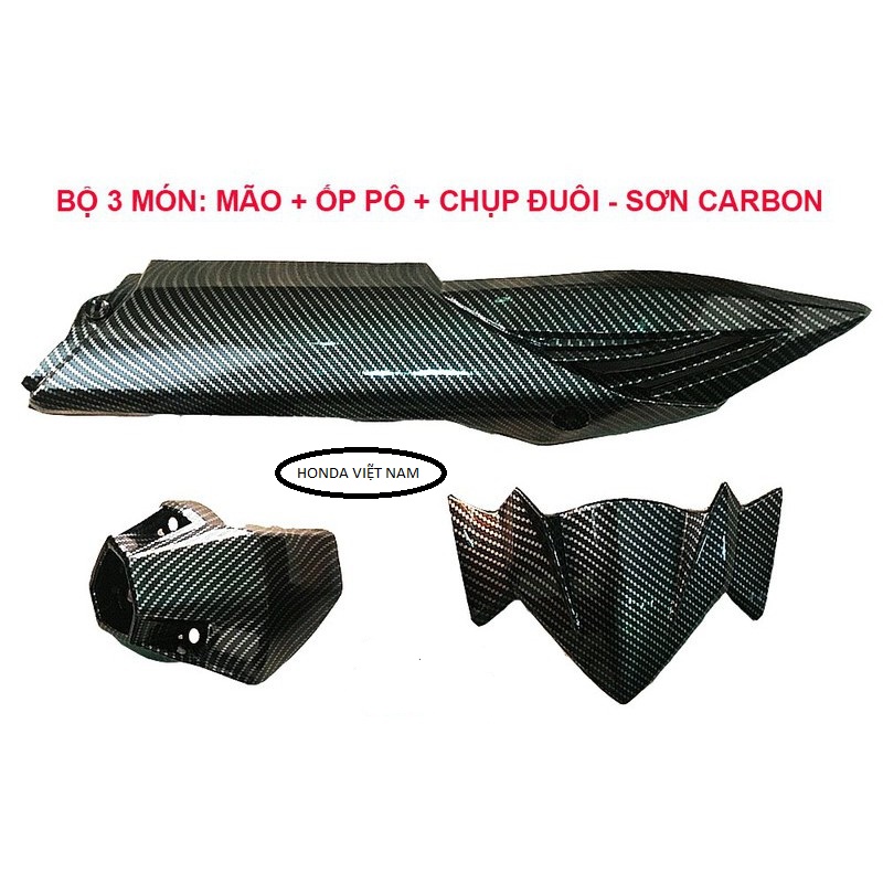 Combo 3 món (ốp pô ,ốp đầu đèn) Carbon gắn Winner