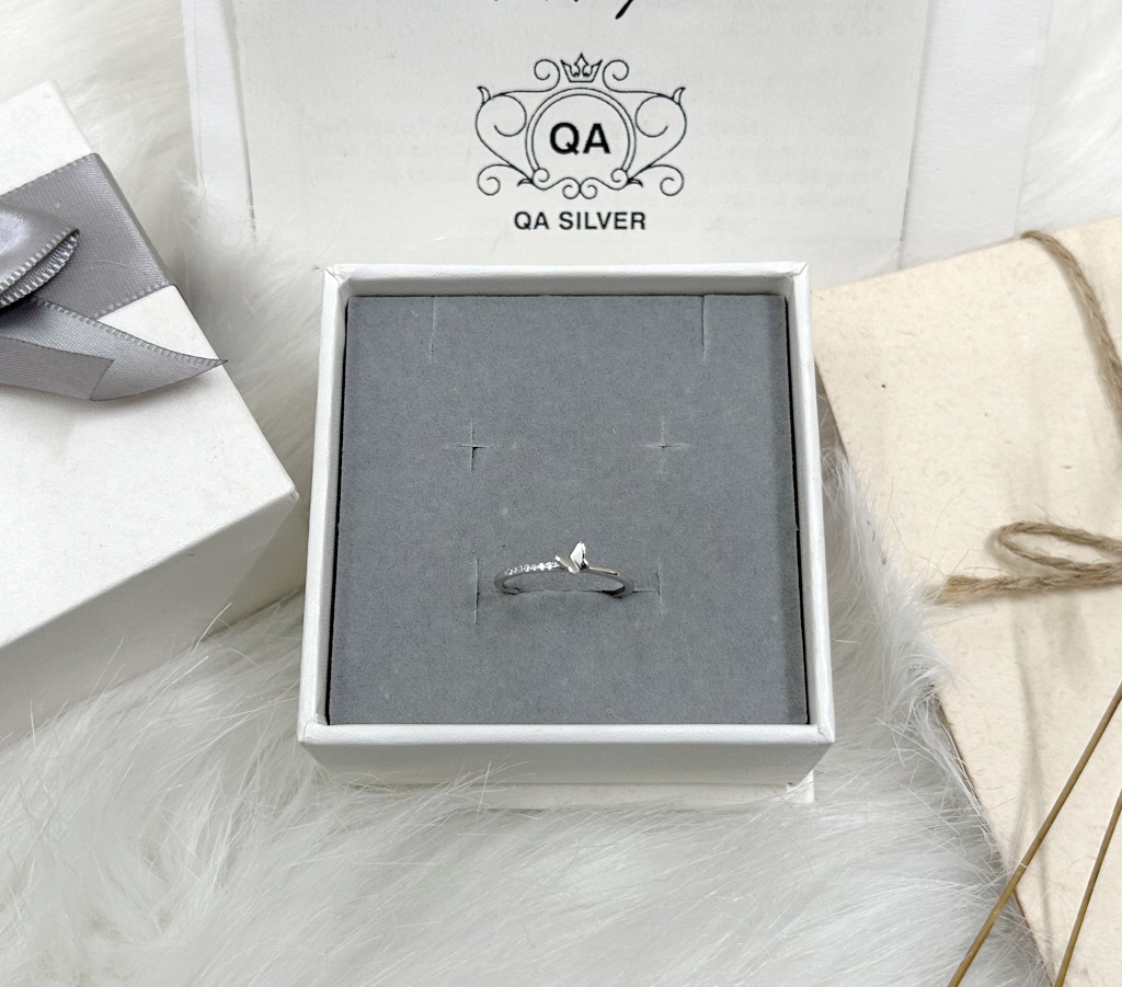 Nhẫn bạc 925 nữ hồ điệp bướm đính đá rãnh trượt freesize S925 BUTTERFLY QA SILVER Ring RI231201