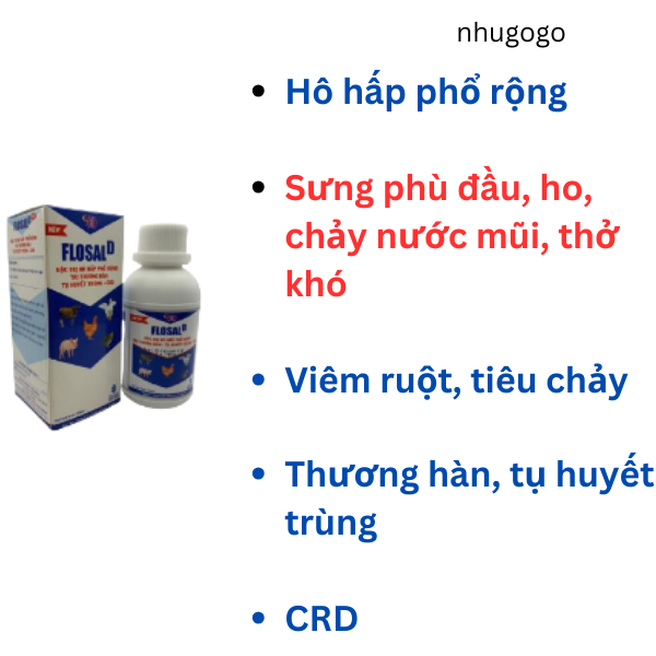 Flosal d 100ml gà khò, hen, khẹc, crd, tiêu hóa