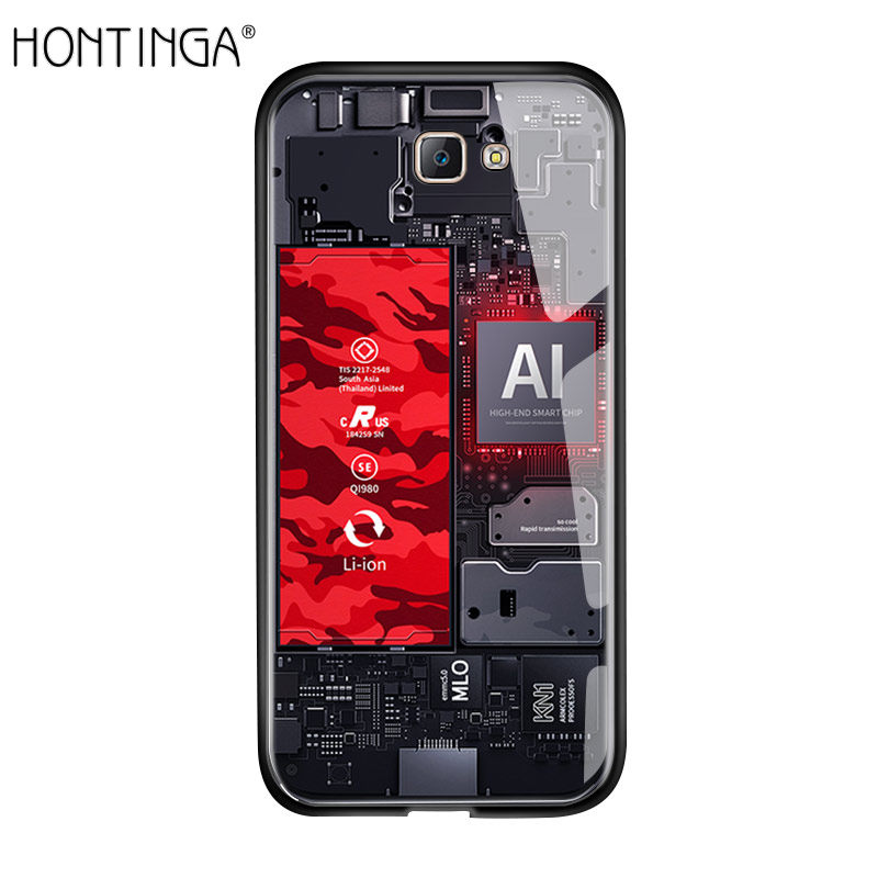 Hontinga For Samsung Galaxy J7 Prime / Galaxy On7 2016 Case, Circuit Board Explorer Theme Version Tempered Glass Phone Case Back Cover Casing Shell