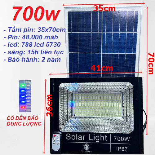 Đèn led pha năng lượng mặt trời 100w 200w 300w có đèn báo dung lượng