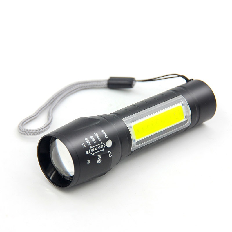 Super Bright Rechargeable Flashlight with Zoom Xpe+Cob Light