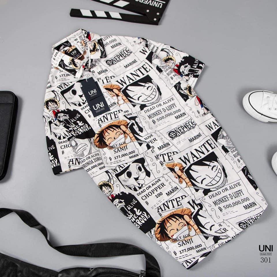 [HCM]Áo  Sơmi Luffy Mũ Rơm (Đen Trắng)