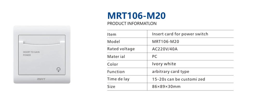 Công tắc thẻ khách sạn cao cấp 40A MRT-106 NM