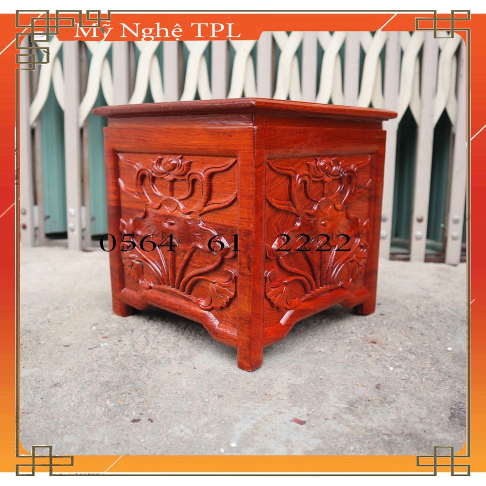 Đôn vuông hoa sen gỗ hương cao cấp