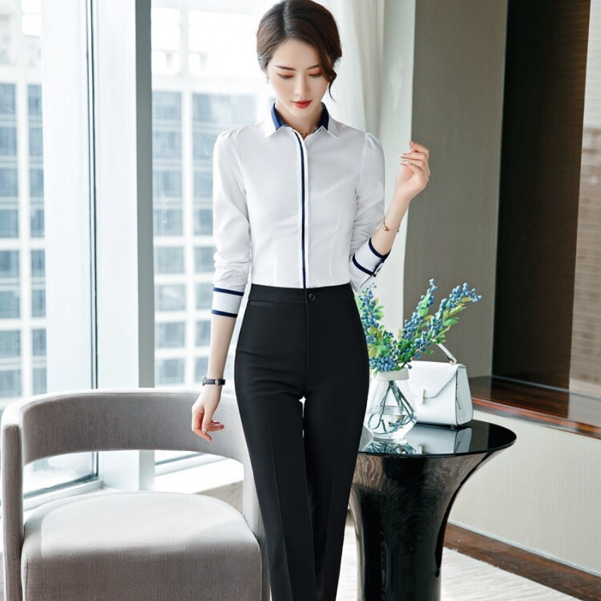 Áo sơ mi nữ công sở dài tay phối viền  thời trang PONIVALAZA sang trọng Chất liệu cao cấp không nhăn không xù không phai màu