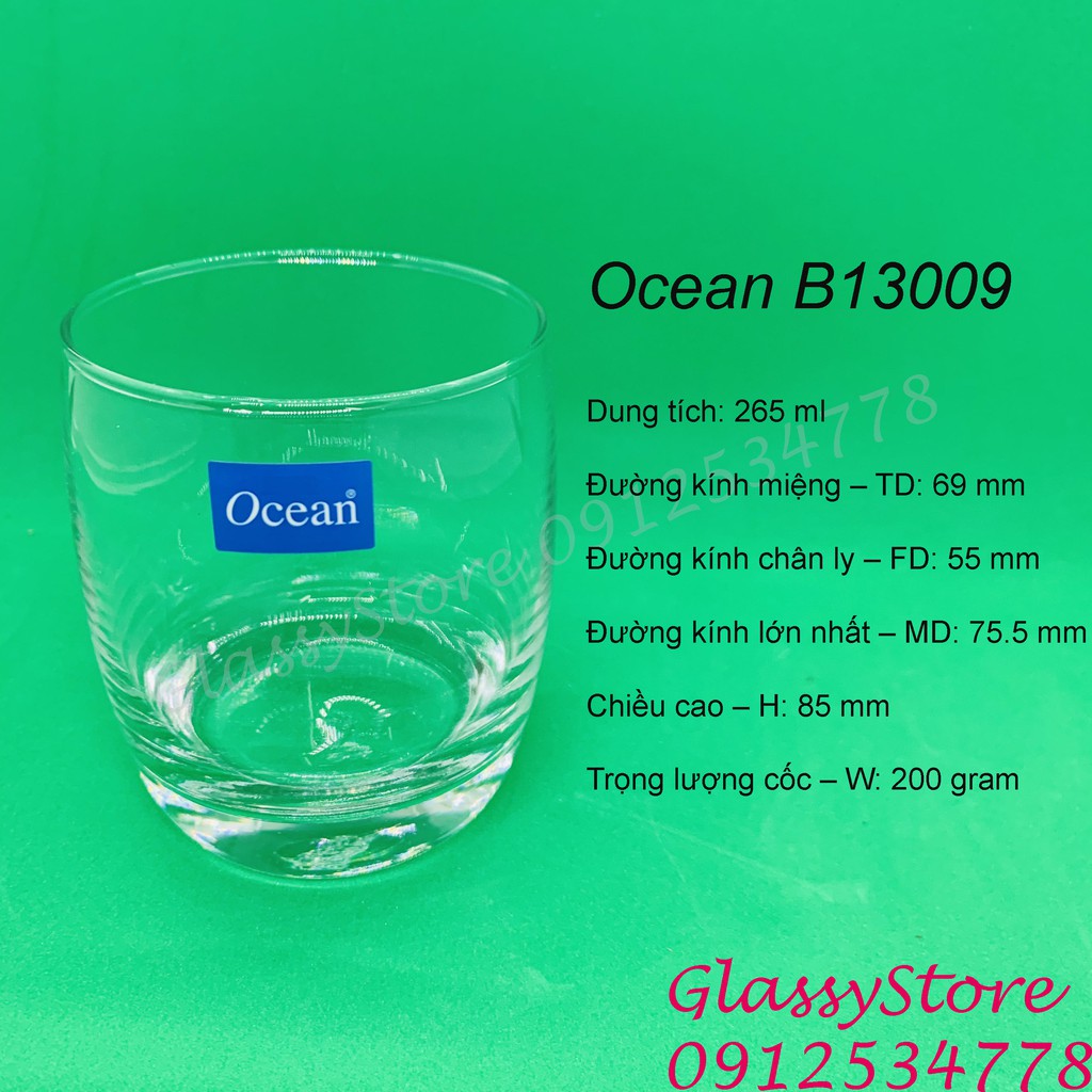 [HỘP 6 LY] Ly (cốc) thủy tinh Ocean Ivory Rock – B13009 – 265ml (Hàng nhập khẩu Thái Lan chính hãng)
