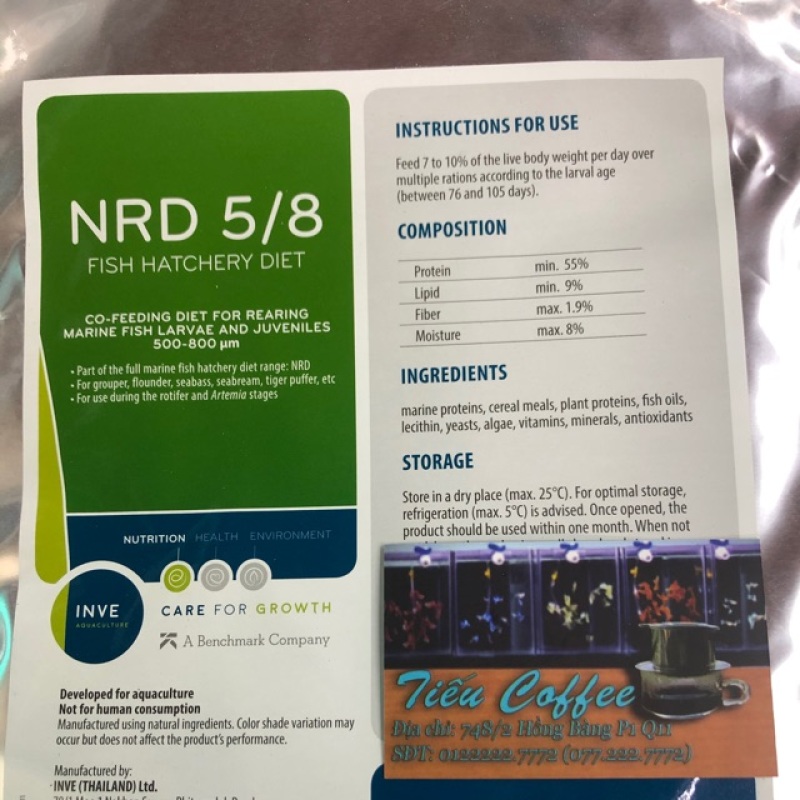 Cám INVE 5/8 - thức ăn dinh dưỡng dành cho cá (trọng lượng 1kg và 3kg)(1kg)