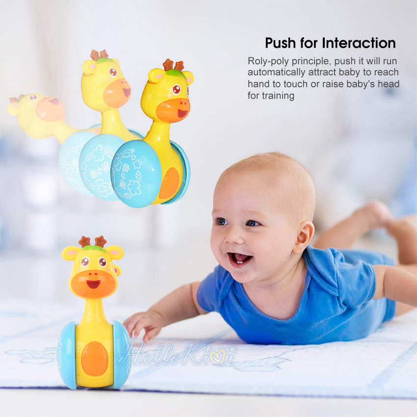 HelloKimi ChildrenCartoon Tumbler Doll Roly-poly Baby Toys Giraffe Tumbler Doll Early Learning Toy Toddler Musical Wobble Rattles Ring Bell Music Learning Educational Toy Cute Shape Toy for Kids
