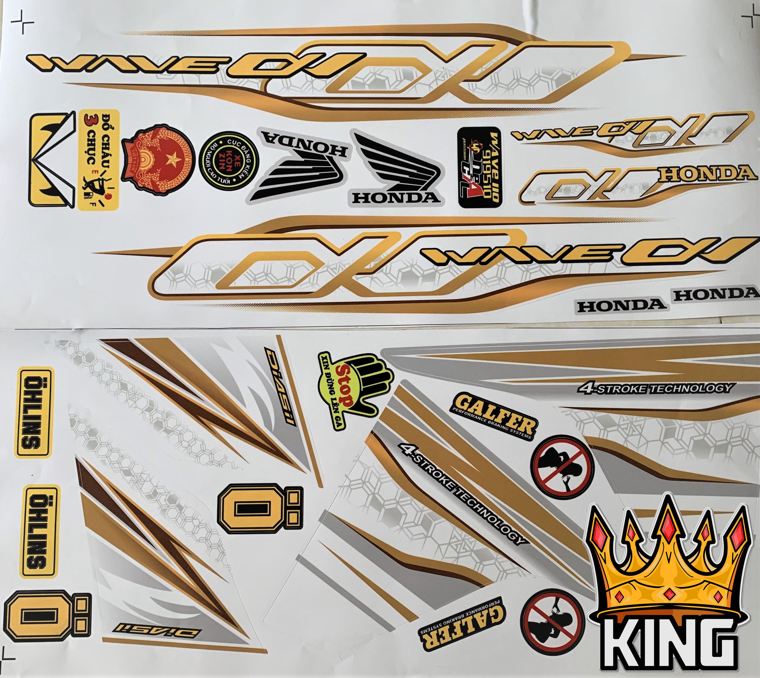 [KinG Decal] Tem Rời Wave Alpha 110cc Trắng Vàng (2017-2020)