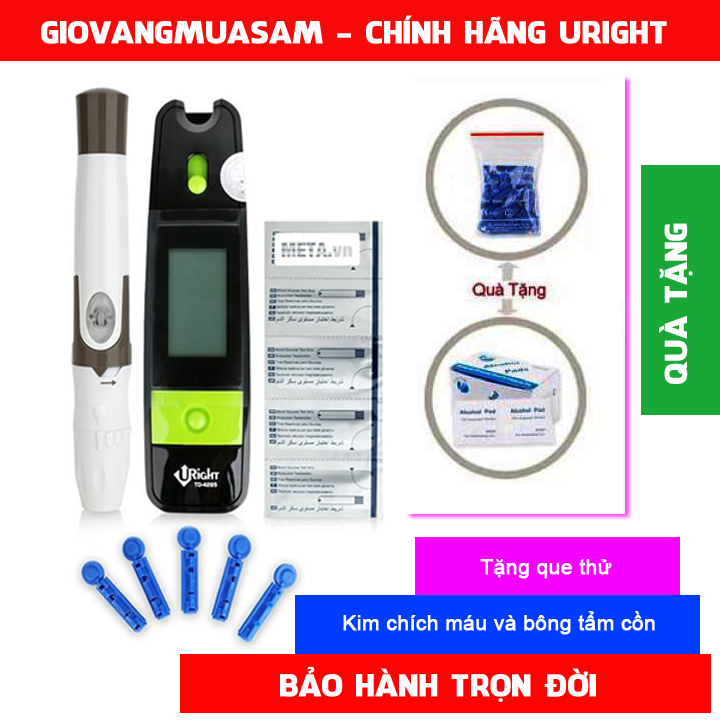 Máy đo đường huyết Uright TD-4265 + Hộp 50 kim chích máu và 10 que thử