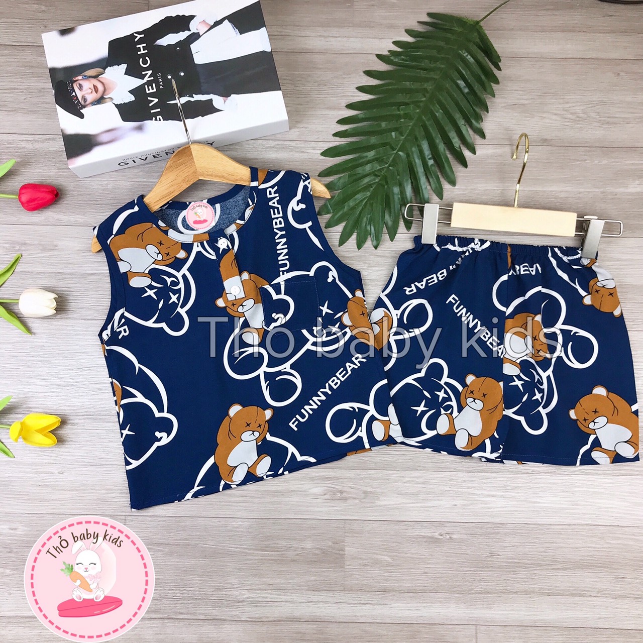Bộ lanh sát nách bé trai, tole sát nách bé trai thỏ baby kids
