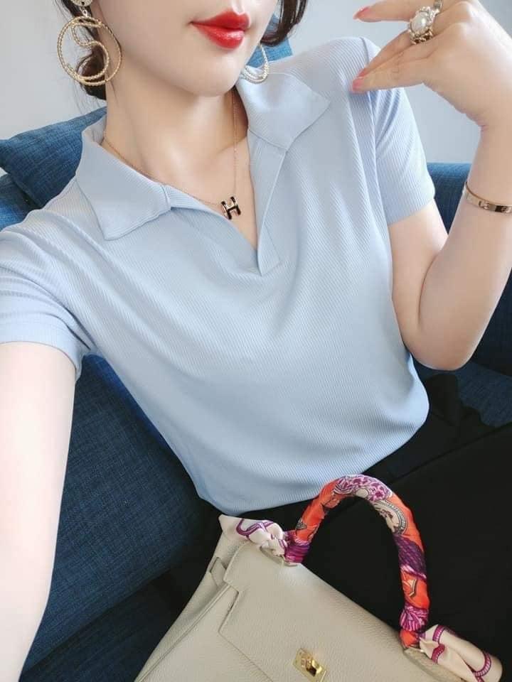 Áo thun nữ cổ trụ vải bo gân thiết kế thời trang dễ phối đồ cực xinh đi chơi đi cafe đều hợp