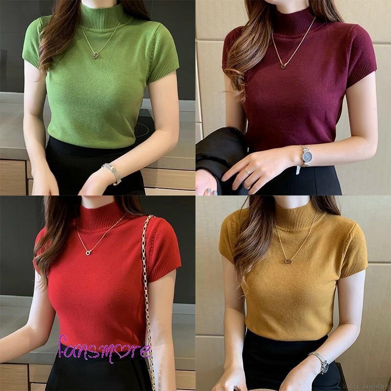 Áo thun gân len cổ lọ tay phồng ngắn tay thu đông, chất thun gân len XNK, ÁO THUN GÂN TAY NGẮN CỔ LỌ CỰC XINH THÍCH HỢP ĐI CHƠI