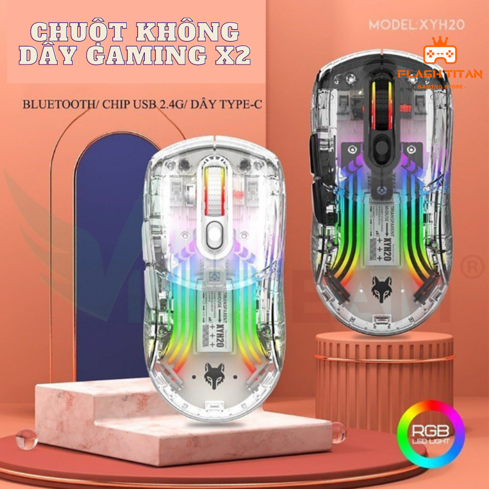 Chuột gaming dành cho máy tính X2 Pro - Thiết kế trong suốt độc lạ kèm nhiều chế độ đèn led RGB - Có phiên bản không dây