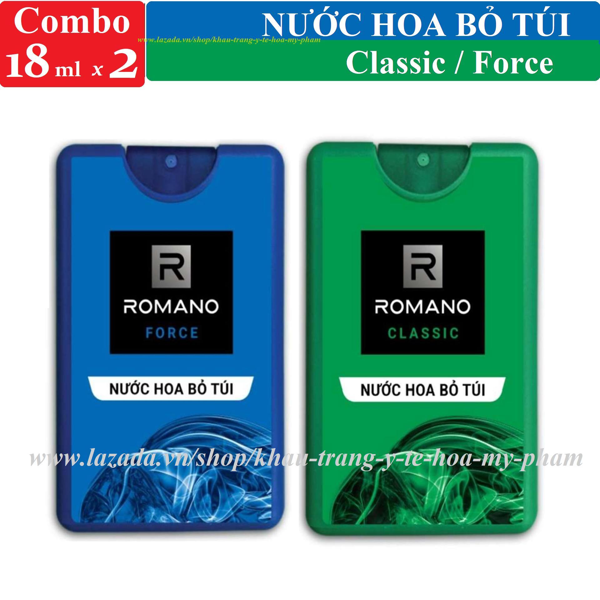 [HCM]Romano - Combo 02 Nước hoa bỏ túi 18ml - Hương tùy chọn (Classic / Force)
