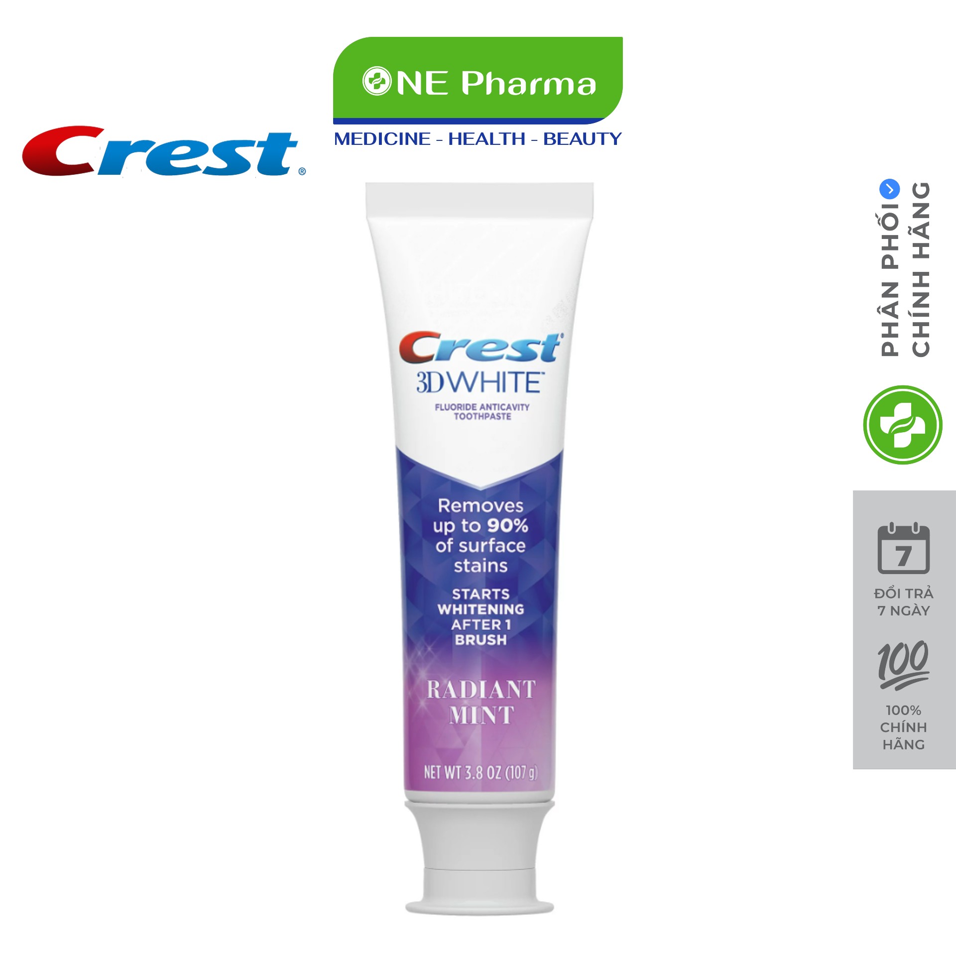 Kem đánh răng crest 3d white radiant mint 107g