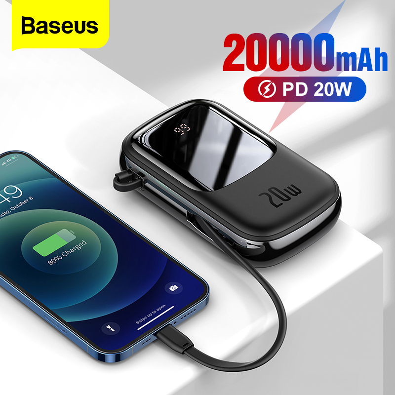 Baseus Mini 20W / 22,5W 20000mAh Dự phòng điện tích hợp cáp Sạc nhanh PowerBank Màn hình kỹ thuật số Bộ sạc pin bên ngoài cho iPhone 13 Pro Max 12 11 Huawei Xiaomi Samsung