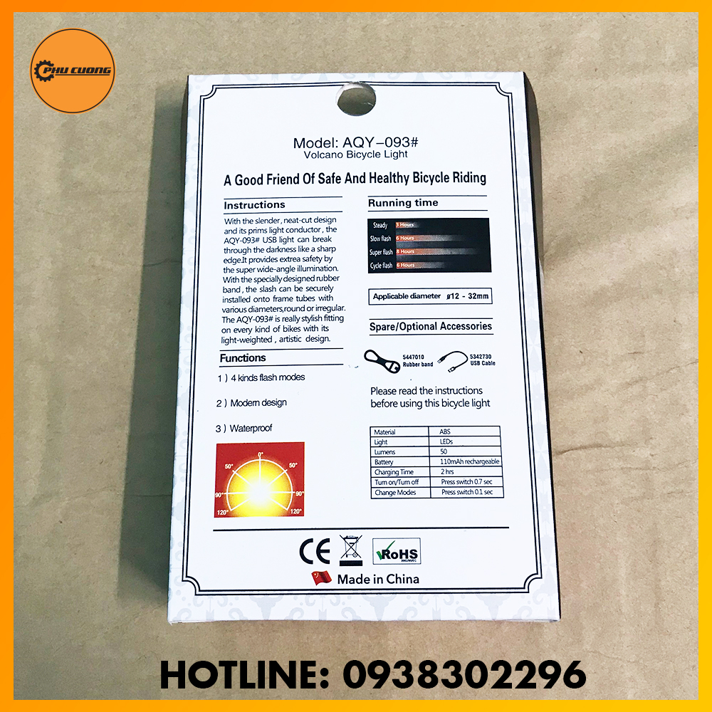 Đèn sau xe đạp RapidX AQY-093 [ Chính Hãng ]