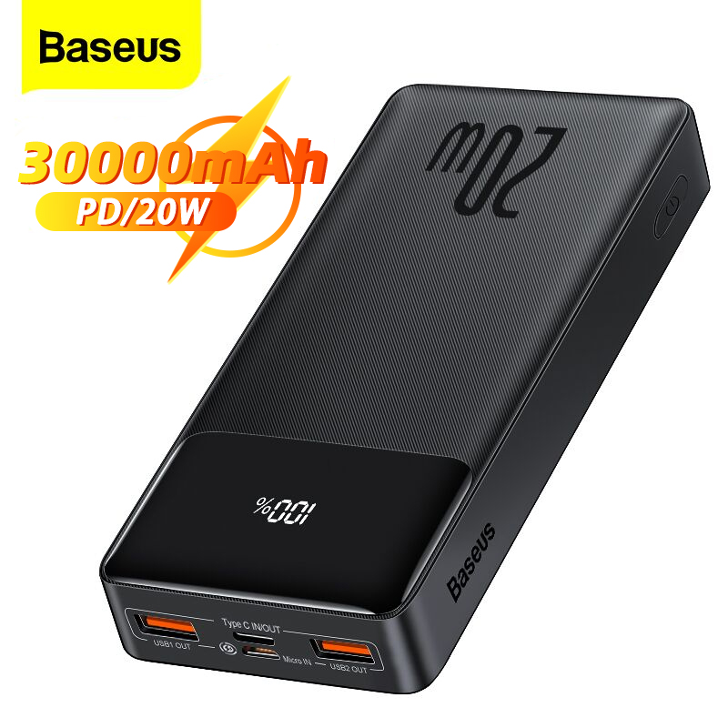 Sạc Dự Phòng BASEUS Sạc nhanh hai chiều PD, Hiển thị Dung lượng, Sạc Dự Phòng 30000mah 15W/20W, 2 màu Trắng & Đen cá tính cho iPhone 12 Xiaomi Samusng