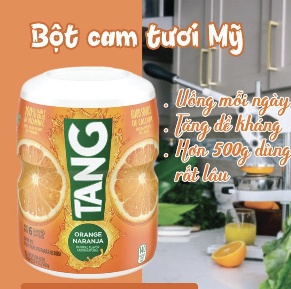 ( Thanh lý date 01/24 ) Bột Pha Nước Cam Tang Vitamin C Orange 566gram Hàng Mỹ