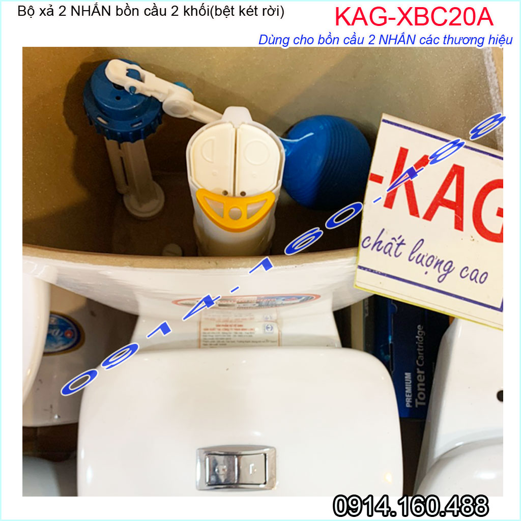 Bộ xả bồn cầu 2 nút nhấn cho bồn 2 khối kag-xbc20a nhựa 100%, ruột thùng nước xi bệt két rời nhấn êm xả nước sạch