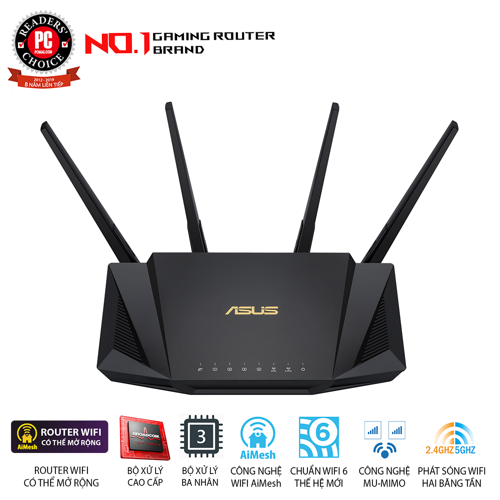 [Trả góp 0%]Router Wifi Asus RT-AX58U V2 Chuẩn AX3000 Dual Band WiFi 6  (router WiFi có thể mở rộng) - Hàng Chính Hãng