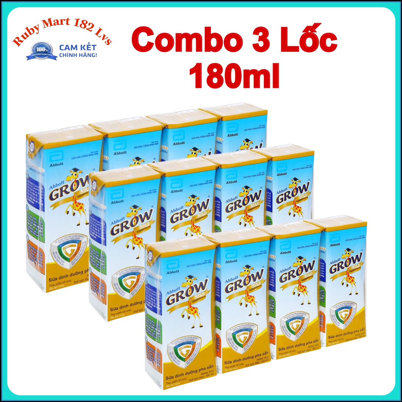 Combo 3 lốc sữa pha sẵn abbott grow 180ml vani