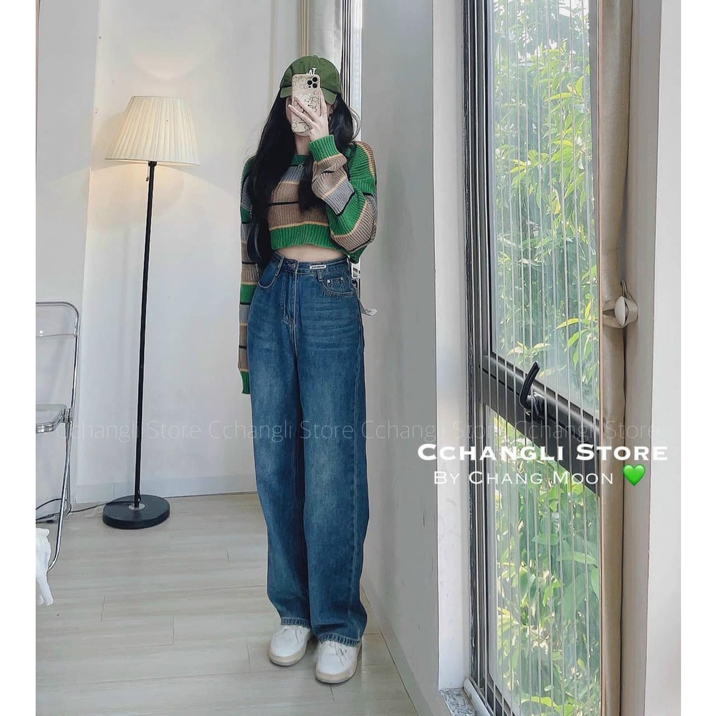 Áo len kẻ xanh croptop hót hít 12(kèm ảnh thật và video)