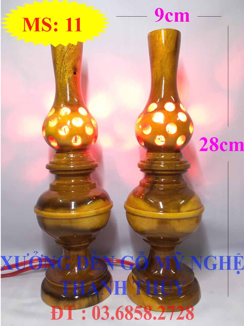 Đèn tổ ong bàn thờ điện hàng đẹp chất lượng - Mẫu lớn - Gỗ tràm MS: 11