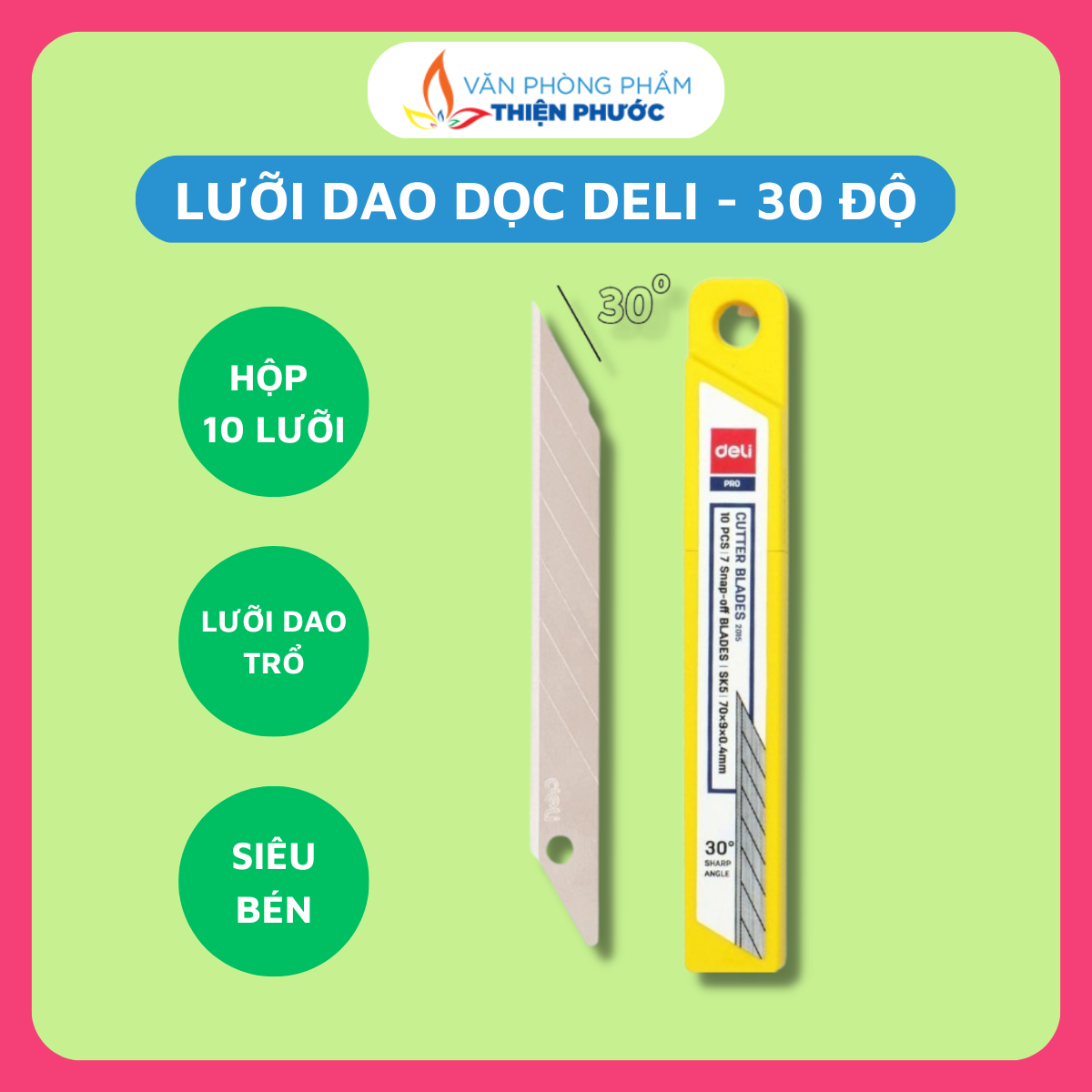 Lưỡi dao dọc giấy Deli 2015 nhọn 30 độ [10 lưỡi dao] THIỆN PHƯỚC