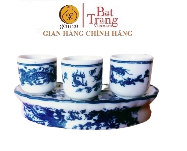Bộ kỷ ban thờ 3 chén, gốm sứ Bát Tràng